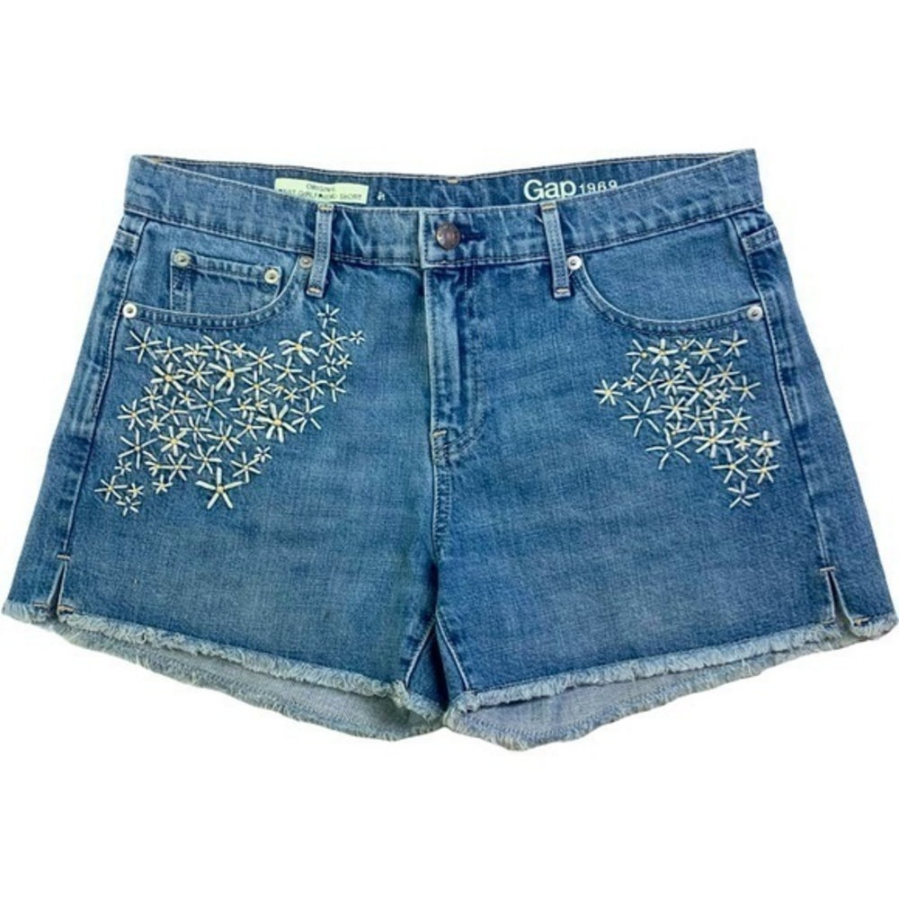 GAP Best Girlfriend Embroidered Daisy Frayed Denim Jean‎ Shorts